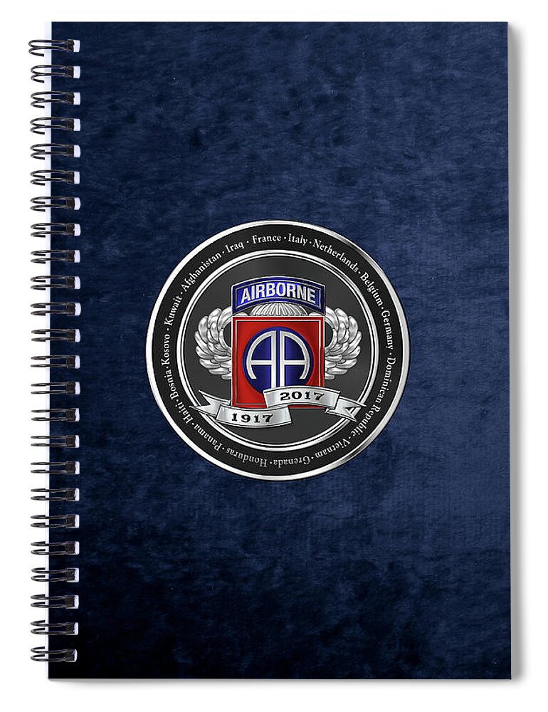 'military Insignia & Heraldry' Collection By Serge Averbukh Spiral Notebook featuring the digital art 82nd Airborne Division 100th Anniversary Medallion over Blue Velvet by Serge Averbukh