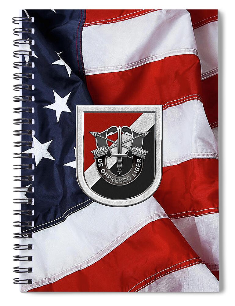 'u.s. Army Special Forces' Collection By Serge Averbukh Spiral Notebook featuring the digital art U. S. Army 6th Special Forces Group - 6th S F G Beret Flash over American Flag by Serge Averbukh