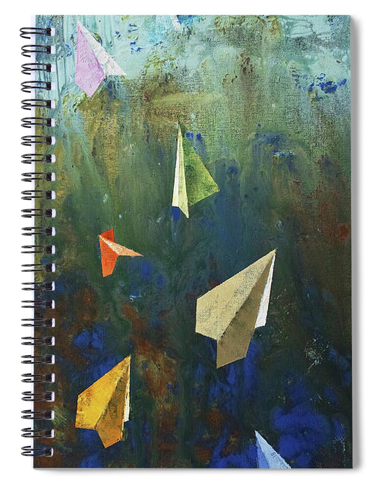 Origami Spiral Notebook featuring the painting Paper Airplanes by Michael Creese