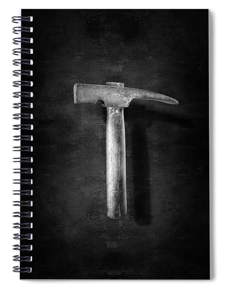 Hand Tool Spiral Notebook featuring the photograph Vintage Masonry Hammer in BW by YoPedro