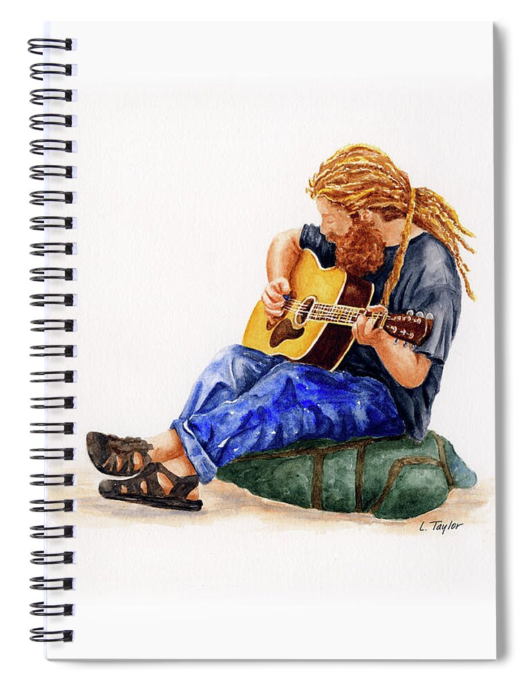 Musician Spiral Notebook featuring the painting Main Street Minstrel 2 by Lori Taylor
