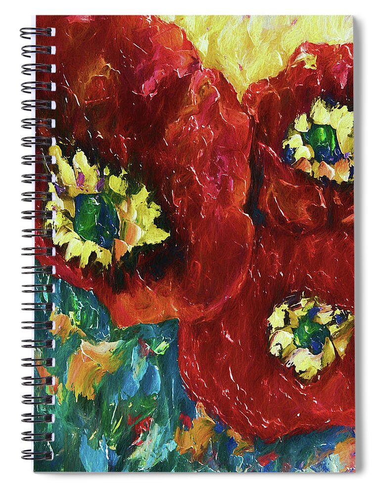 Picture Spiral Notebook featuring the painting Three Poppies by OLena Art by Lena Owens - Vibrant DESIGN
