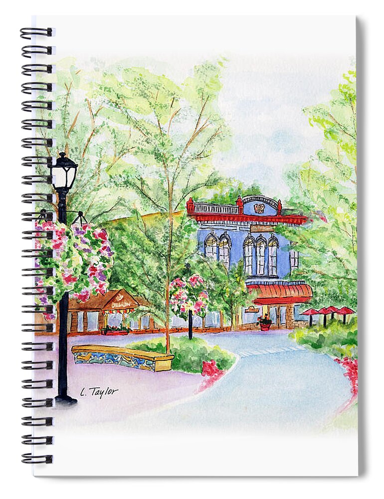 Black Sheep Pub Spiral Notebook featuring the painting Black Sheep on the Plaza by Lori Taylor