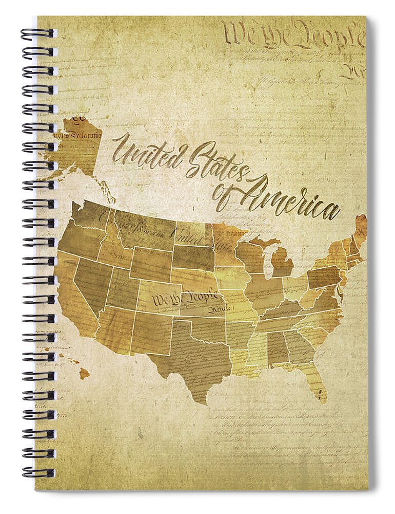Map Spiral Notebook featuring the digital art Vintage United States of America by Laura Ostrowski