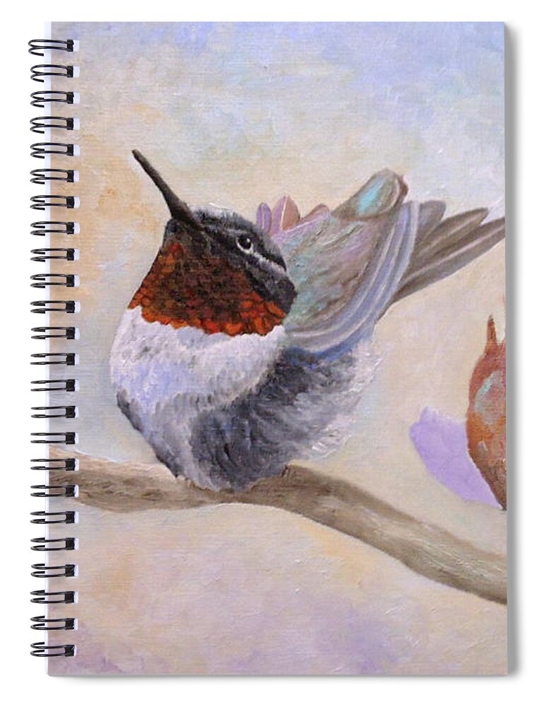 Ruby-throated Hummingbird Spiral Notebook featuring the painting Rain Dance by Angeles M Pomata