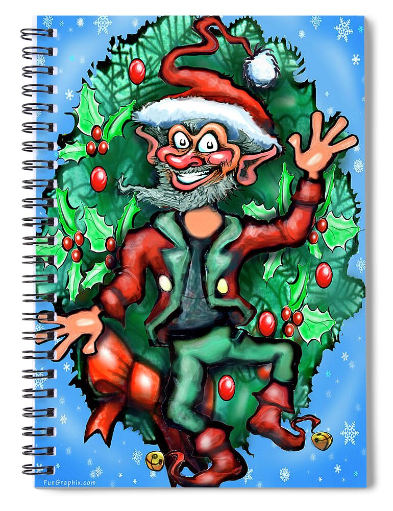 Christmas Spiral Notebook featuring the digital art Christmas Elf by Kevin Middleton