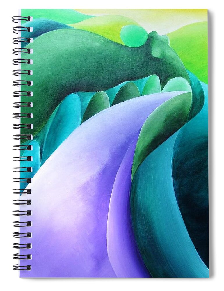 Green Spiral Notebook featuring the painting As the Road Bends... so do I by Jennifer Hannigan-Green