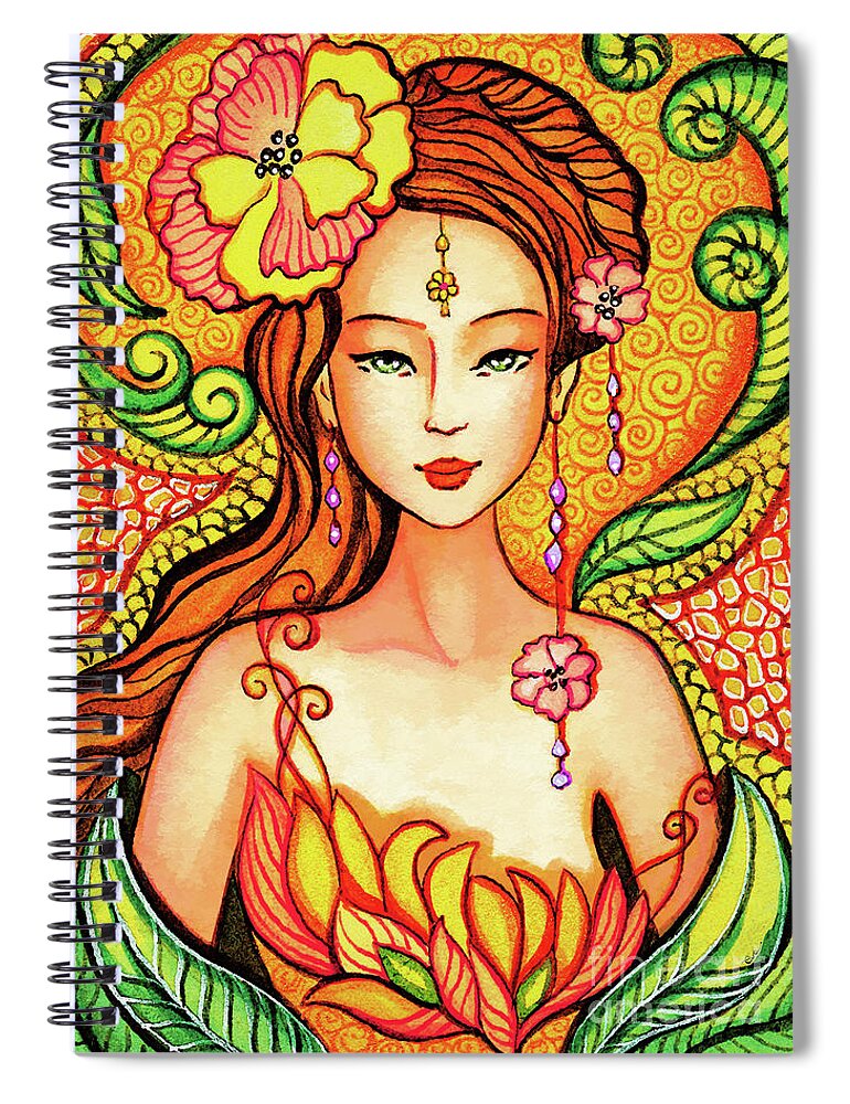 Asian Woman Spiral Notebook featuring the painting Asian Flower Mermaid by Eva Campbell
