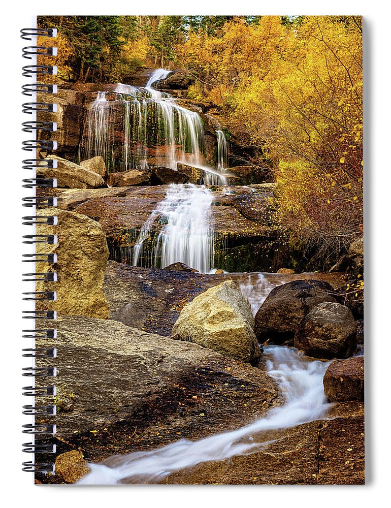 Af Zoom 24-70mm F/2.8g Spiral Notebook featuring the photograph Aspen-Lined Waterfalls by John Hight