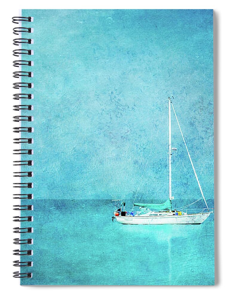 Sailboat Spiral Notebook featuring the mixed media At Anchor by Betty LaRue