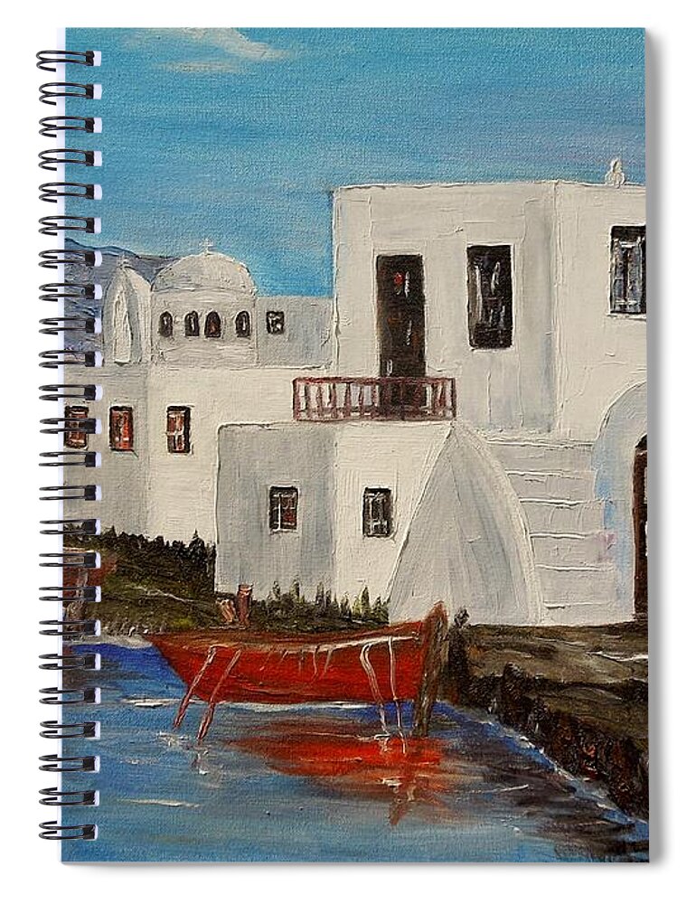 Boat Spiral Notebook featuring the painting At home in Greece by Marilyn McNish