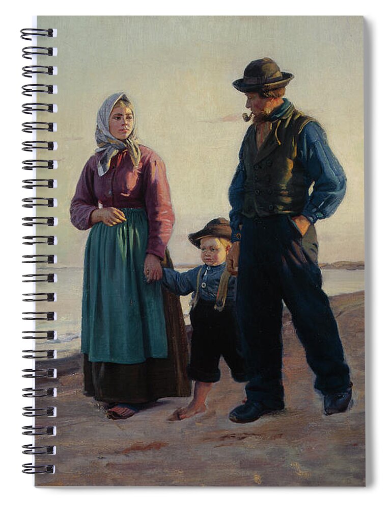 Michael Ancher Spiral Notebook featuring the painting At the beach by O Vaering