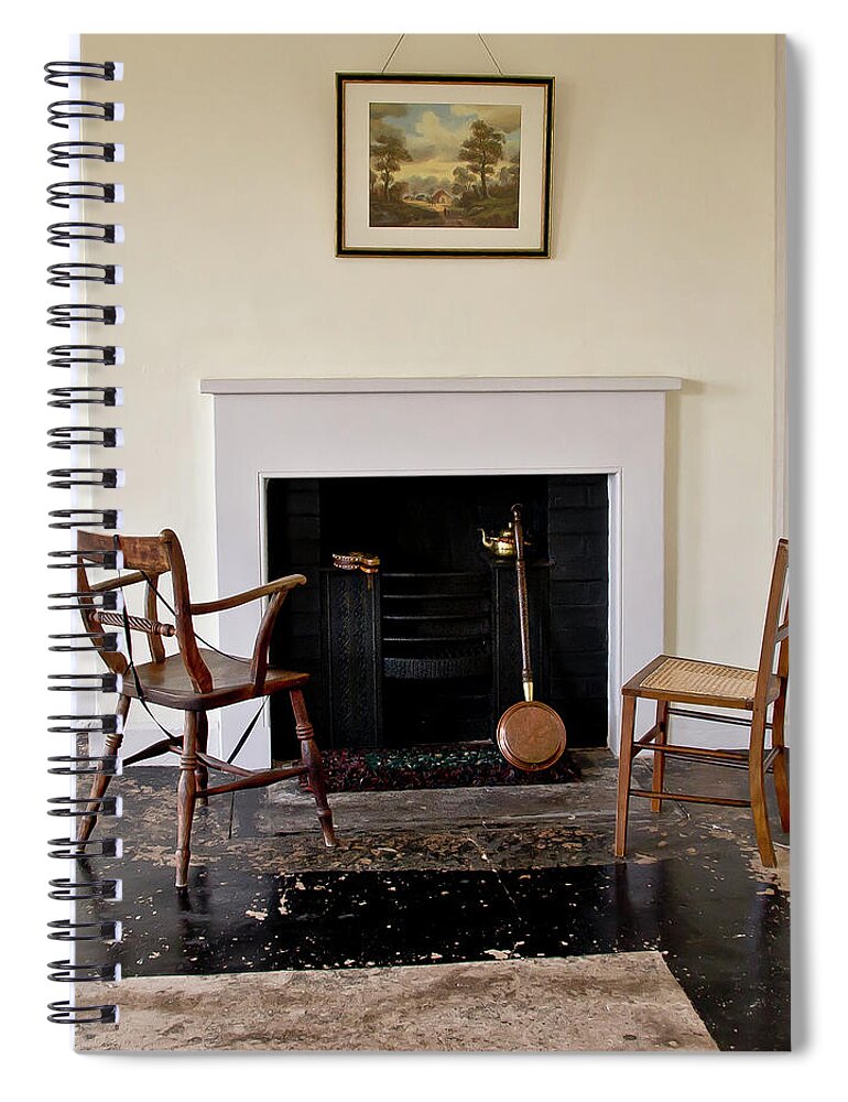 Fireplace Spiral Notebook featuring the photograph At the cold fireplace. by Elena Perelman