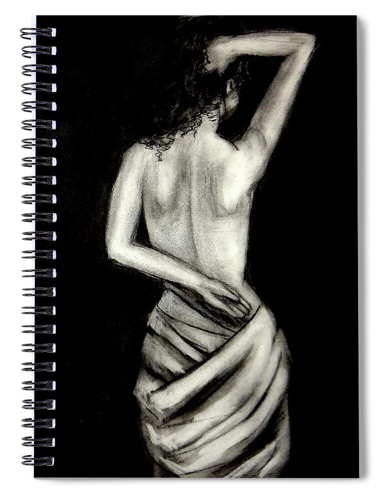 Nude Spiral Notebook featuring the drawing Athena Nude Woman Drawing by Katy Hawk