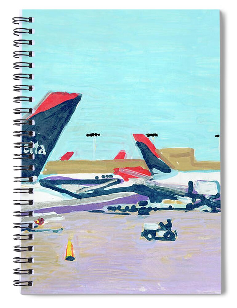 Atlanta International Airport Spiral Notebook featuring the painting Atlanta Delta Planes by Candace Lovely