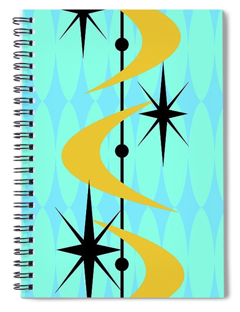  Spiral Notebook featuring the digital art Atomic Boomerangs in Gold by Donna Mibus