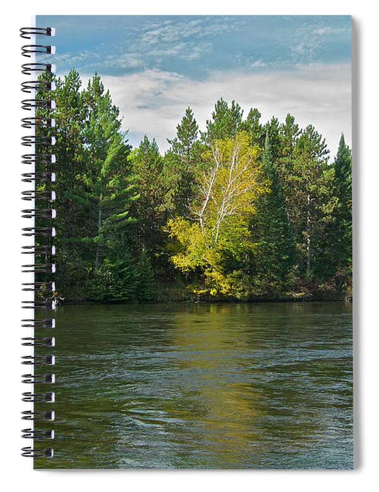 River Ausable Au Sable Mist Trees Fall Autumn Clouds Sky. Alcona County Michigan Reflections Nature Ripples Mgp Photography Michael Peychich Spiral Notebook featuring the photograph Au Sable River 9804 by Michael Peychich
