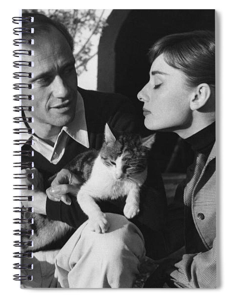 B&w Spiral Notebook featuring the photograph Audrey Hepburn and Mel Ferrer by George Daniell
