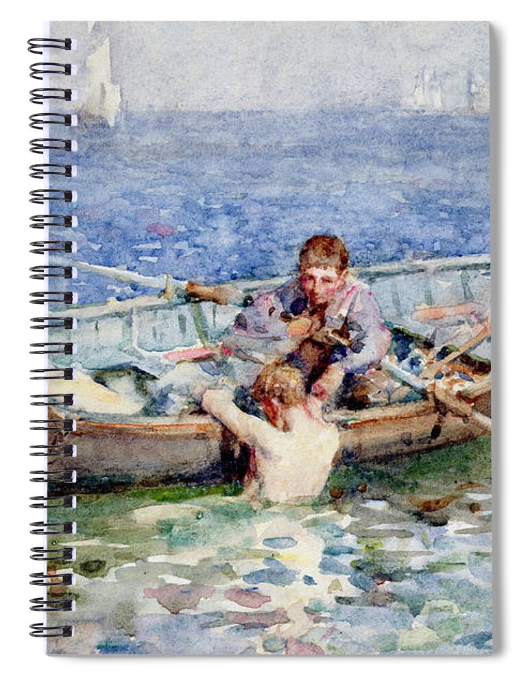 Boat Spiral Notebook featuring the painting August Blue by Henry Scott Tuke