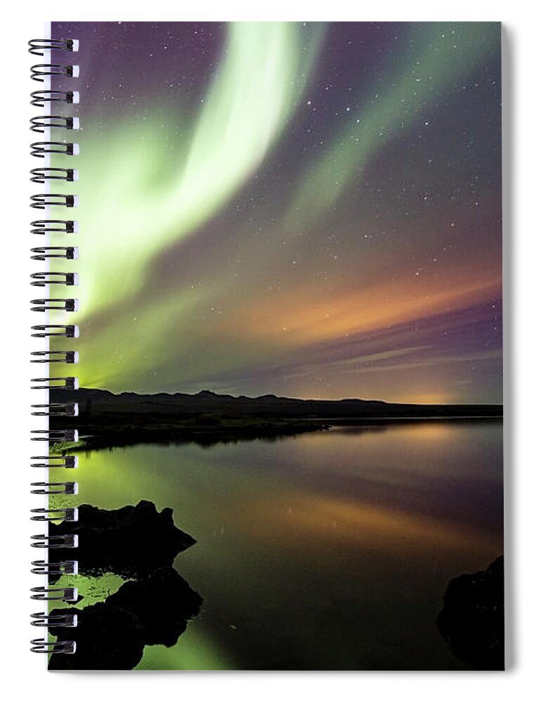 Thingvellir Spiral Notebook featuring the photograph Aurora Borealis Over thinvellir by Gunnar Orn Arnason