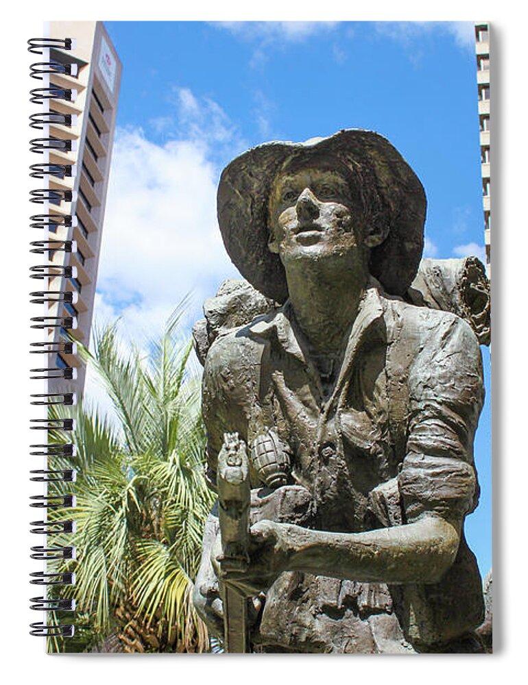 Aussie Spiral Notebook featuring the photograph Aussie soldier with gun and grenade by Susan Vineyard