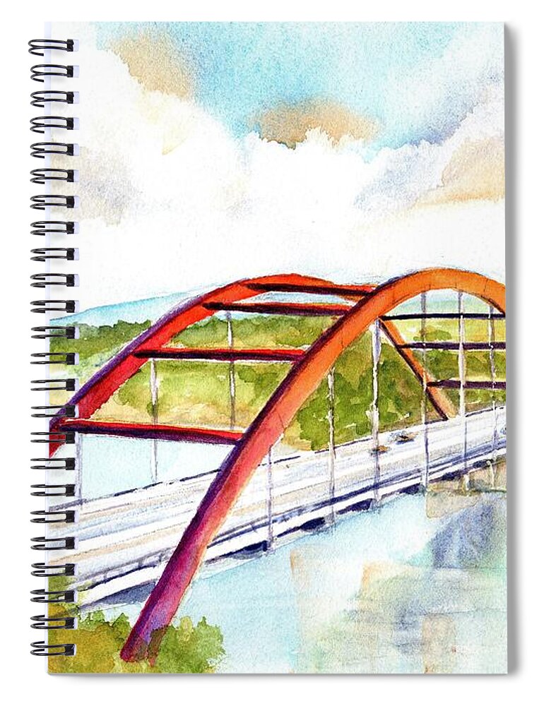 Bridge Spiral Notebook featuring the painting Austin 360 Bridge - Pennybacker by Carlin Blahnik CarlinArtWatercolor