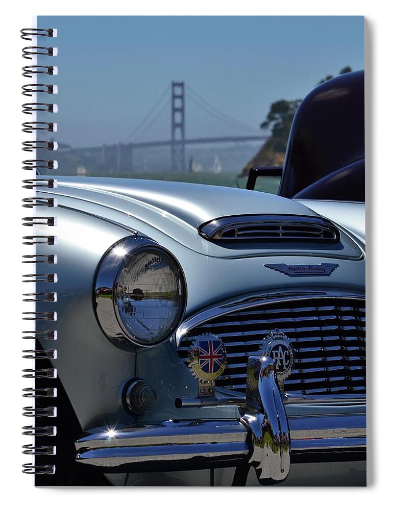  Spiral Notebook featuring the photograph Austin Healey and Golden Gate Bridge by Dean Ferreira