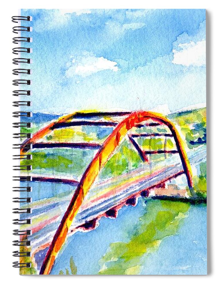 Bridge Spiral Notebook featuring the painting Austin Texas 360 Bridge Watercolor by Carlin Blahnik CarlinArtWatercolor