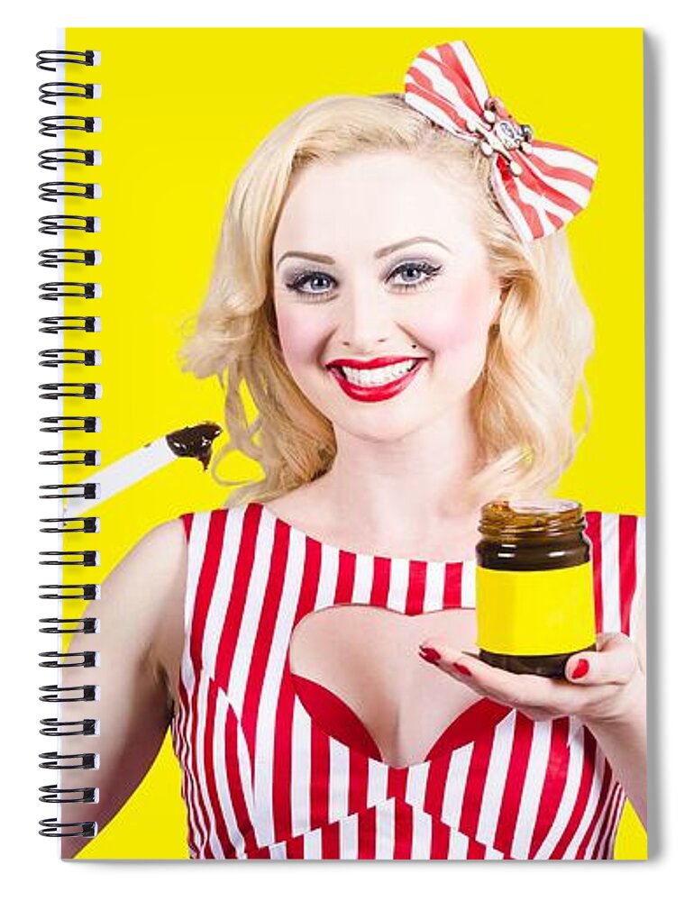 Kitchen Spiral Notebook featuring the photograph Australian pinup woman holding sandwich spread by Jorgo Photography