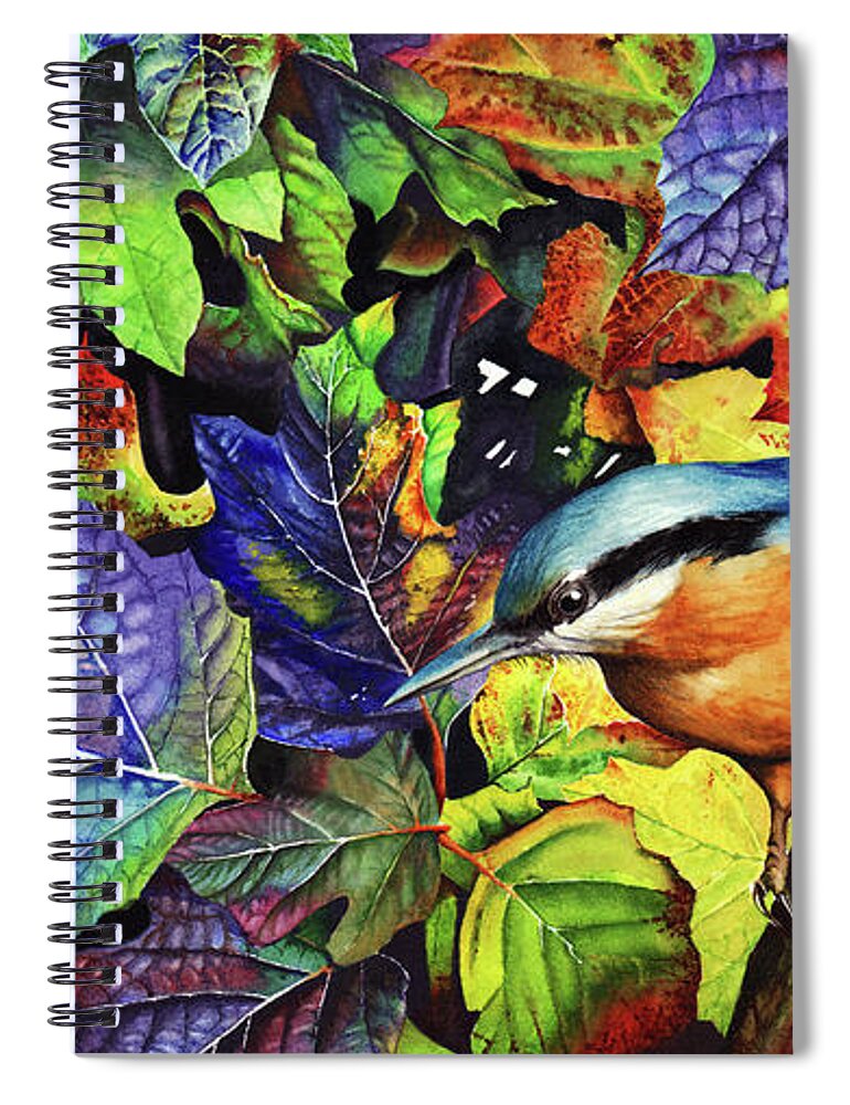 Leaves Spiral Notebook featuring the painting Autumn Blues 2 by Peter Williams