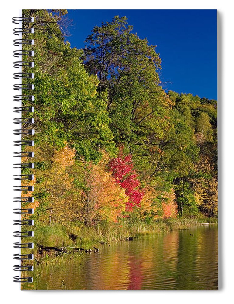Photography Spiral Notebook featuring the photograph Autumn Color Trees Along Beauty Lake by Panoramic Images
