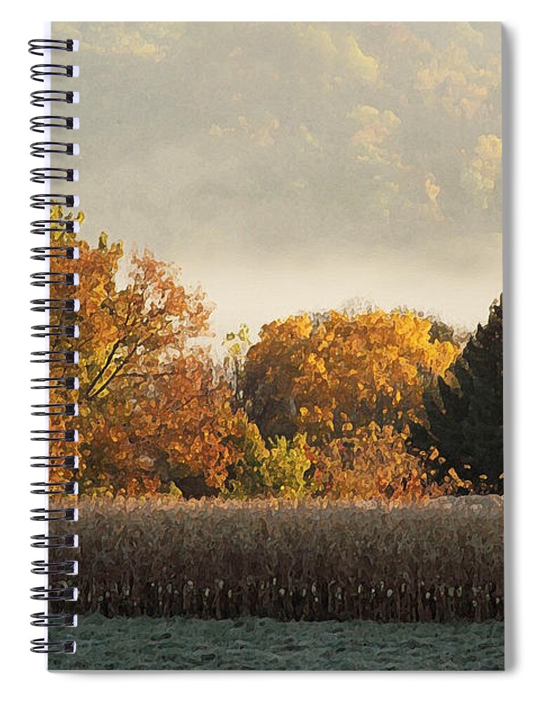 Landscape Spiral Notebook featuring the mixed media Autumn Cornfield by Inspired Arts