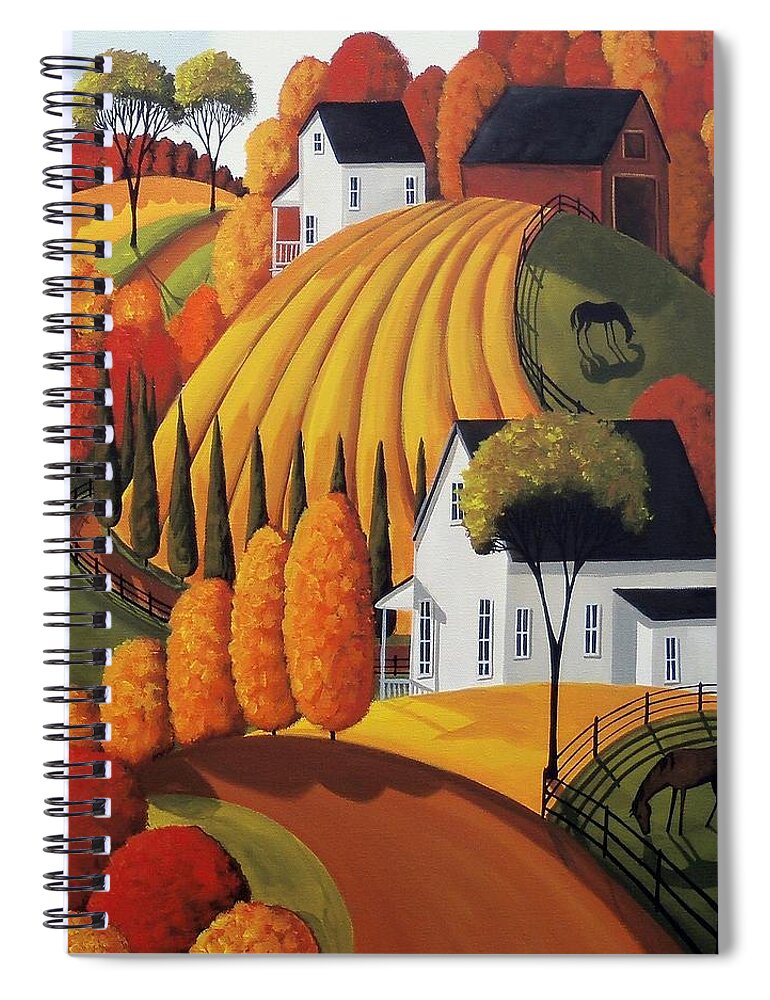 Landscape Spiral Notebook featuring the painting Autumn Glory - country modern landscape by Debbie Criswell