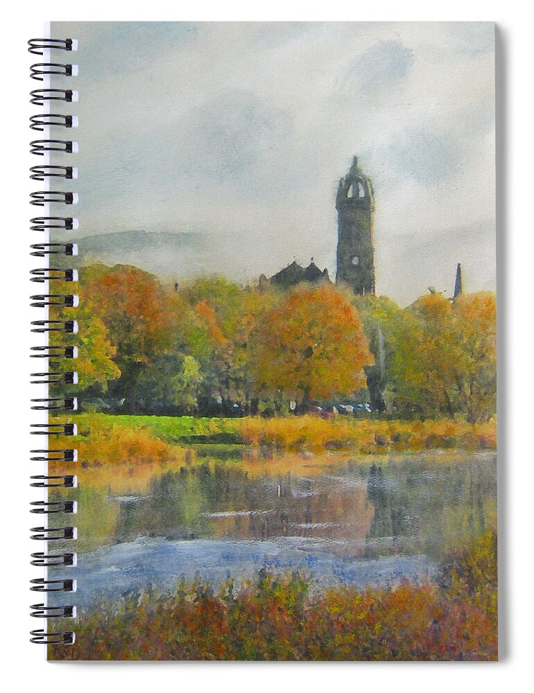 Scottish Spiral Notebook featuring the painting Autumn Glow Old Parish Church Peebles by Richard James Digance