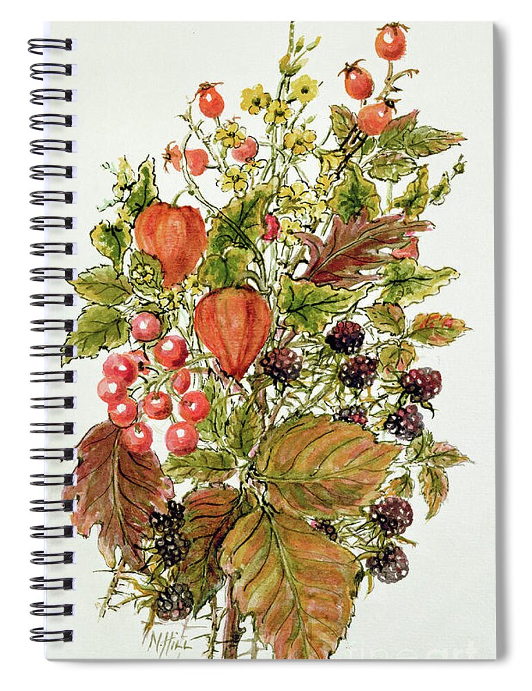Hedgerow Spiral Notebook featuring the painting Autumn posy by Nell Hill