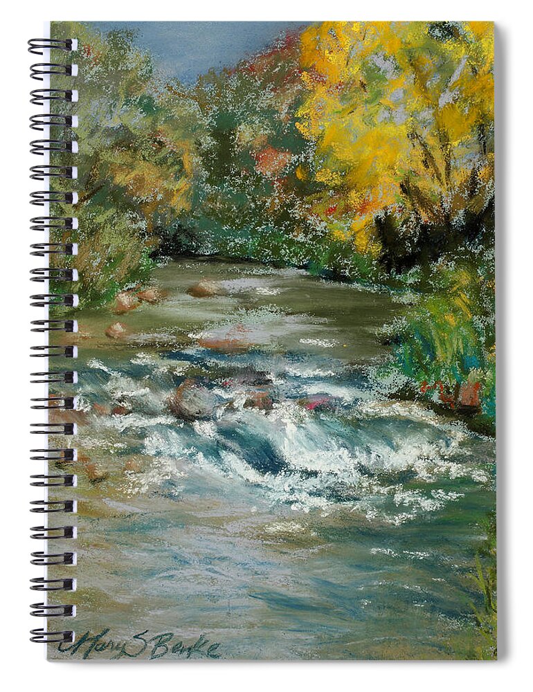 River Spiral Notebook featuring the painting Autumn Rush by Mary Benke