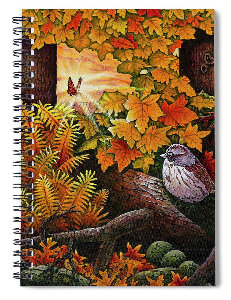 Sparrow Spiral Notebook featuring the painting Autumn Sparrow by Michael Frank