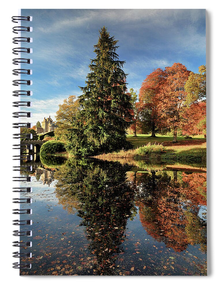  Drummond Castle Gardens Spiral Notebook featuring the photograph Autumn Tree Reflection by Grant Glendinning