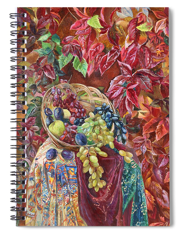 Maya Gusarina Spiral Notebook featuring the painting Autumnal Shades of Magenta by Maya Gusarina