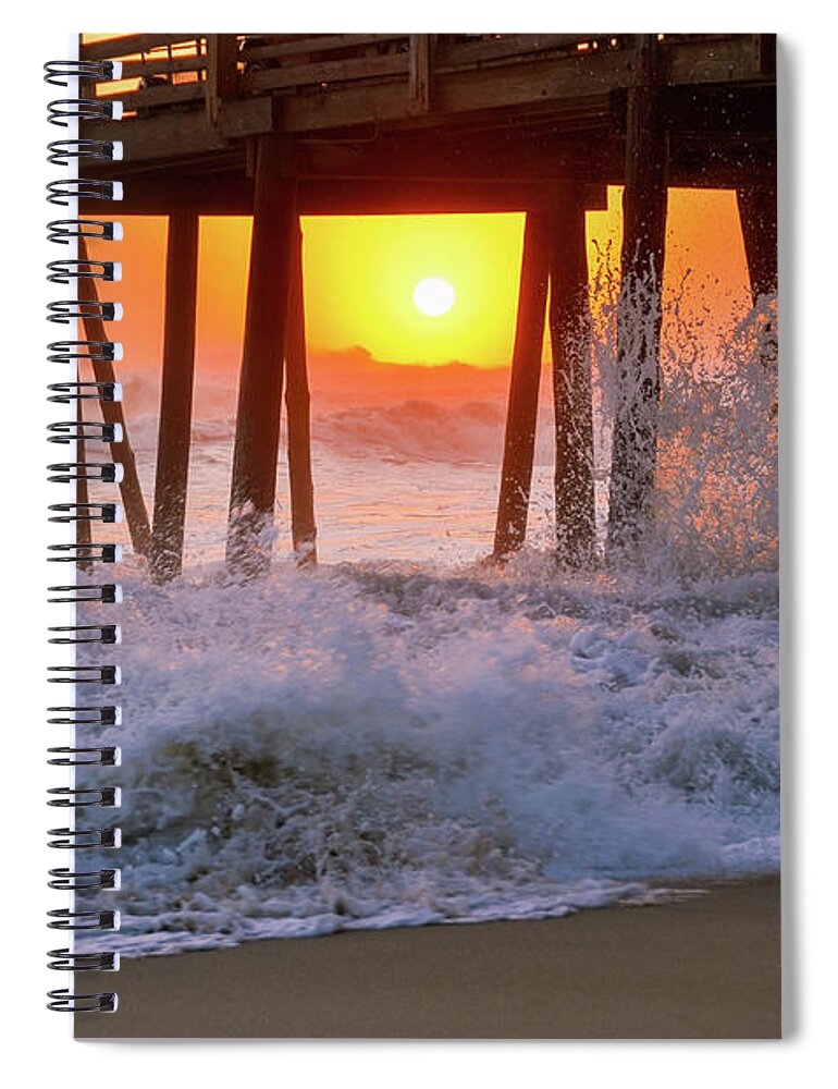 Avalon Spiral Notebook featuring the photograph Avalon Fishing Pier Sunrise by Joe Ormonde
