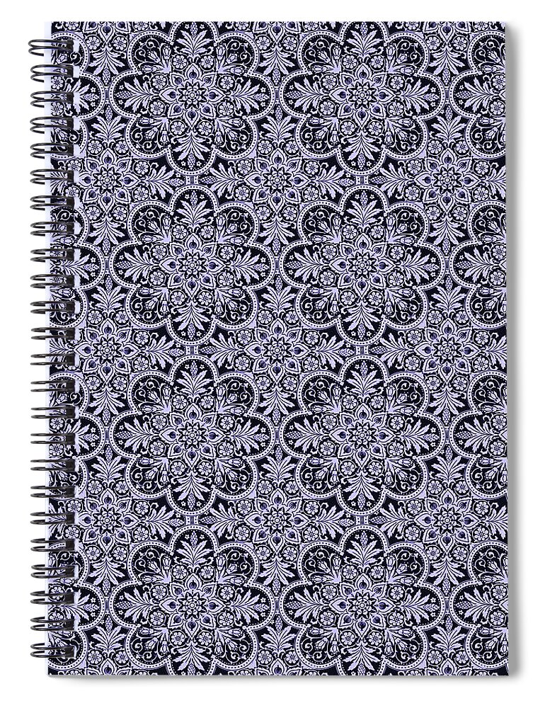 Seville Azulejo Spiral Notebook featuring the digital art Azulejo Floral Pattern - 38 by AM FineArtPrints