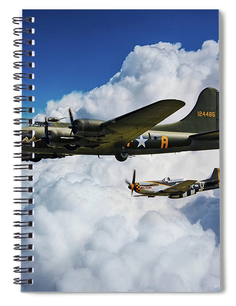 B-17 Spiral Notebook featuring the digital art B17 Flying Fortress and P51 Mustang by Airpower Art
