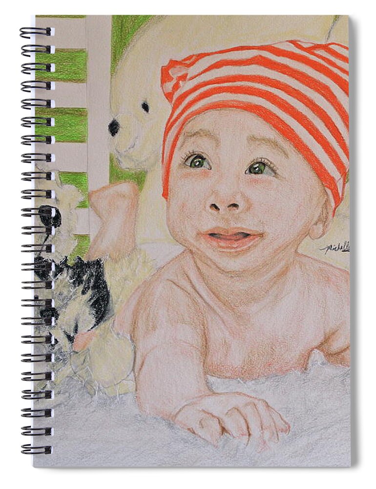 Portrait Spiral Notebook featuring the drawing Baby And Stuff Bears by Michelle Gilmore