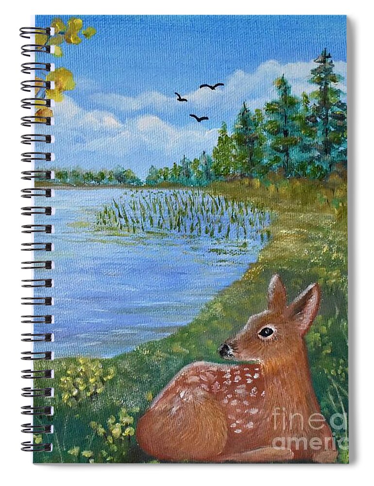 Deer Spiral Notebook featuring the painting Baby Fawn in Spring by Monika Shepherdson