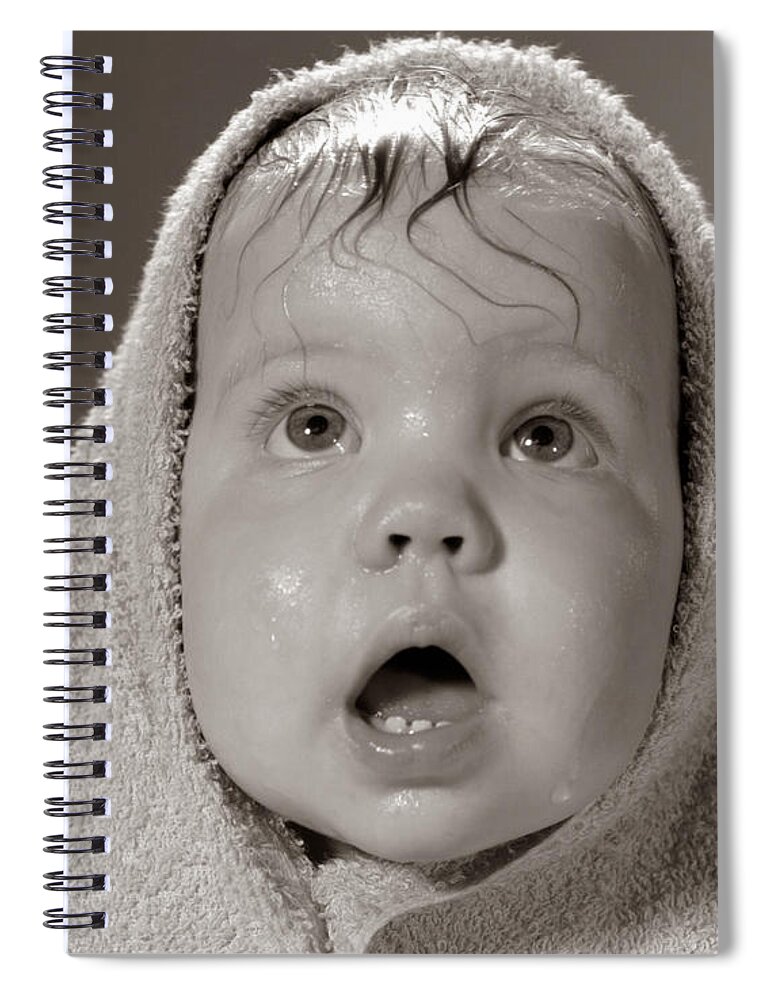 1960s Spiral Notebook featuring the photograph Baby In Towel, C.1960s by H. Armstrong Roberts/ClassicStock