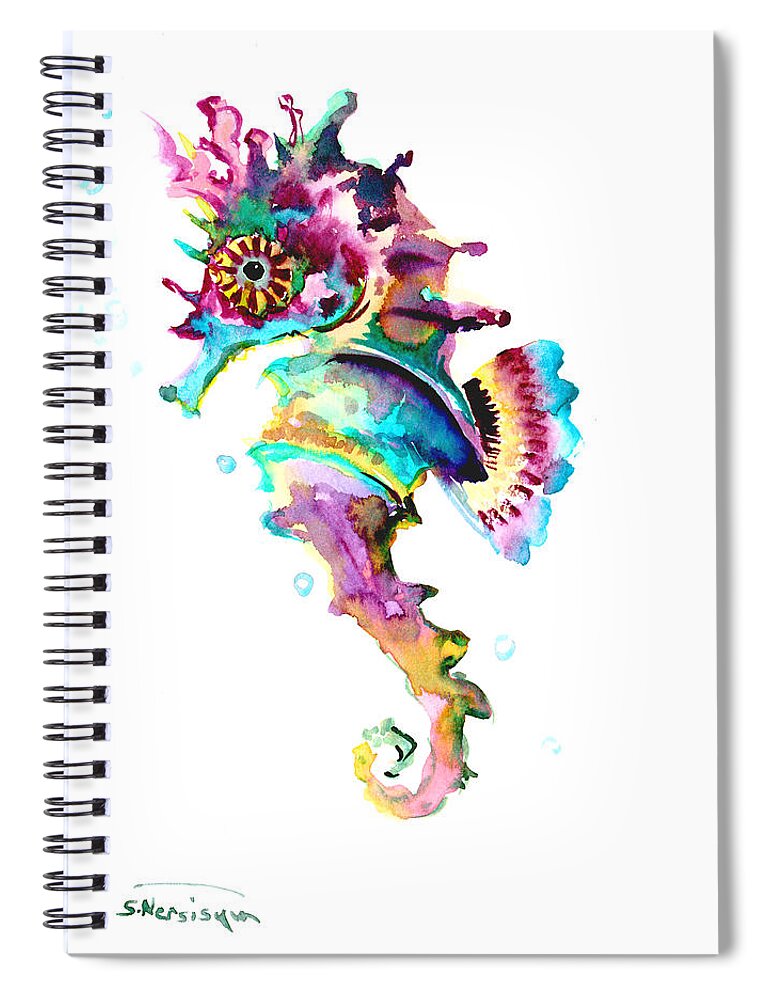 Seahorse Spiral Notebook featuring the painting Baby Seahorse by Suren Nersisyan