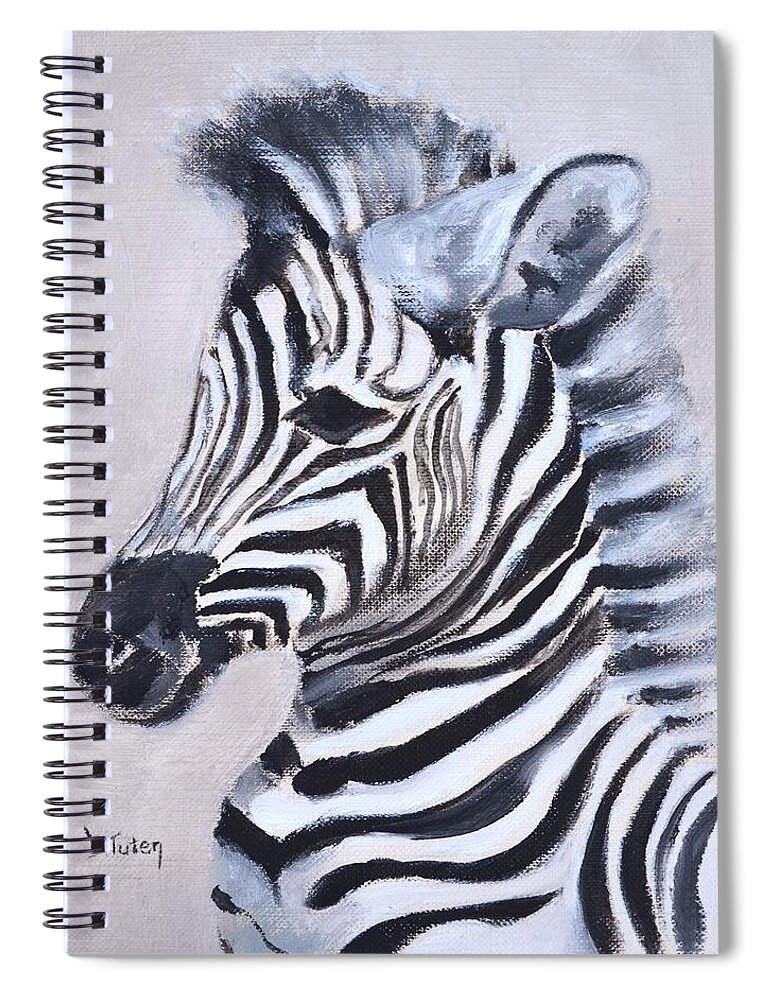 Zebra Spiral Notebook featuring the painting Baby Zebra Safari Animal Painting by Donna Tuten
