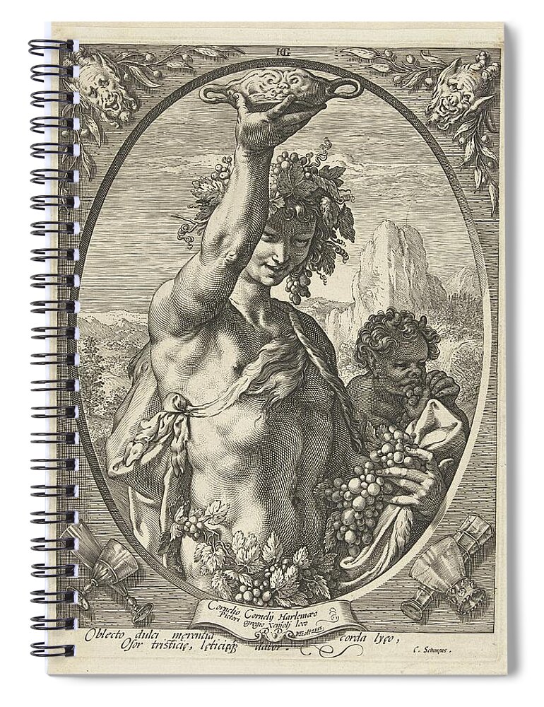 Bacchus Spiral Notebook featuring the drawing Bacchus god of ectasy by Vintage Collectables