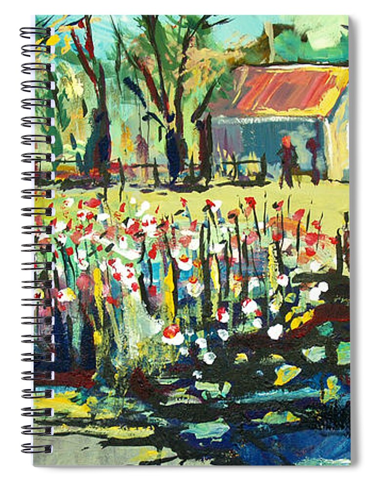  Spiral Notebook featuring the painting Backyard Poppies by John Gholson