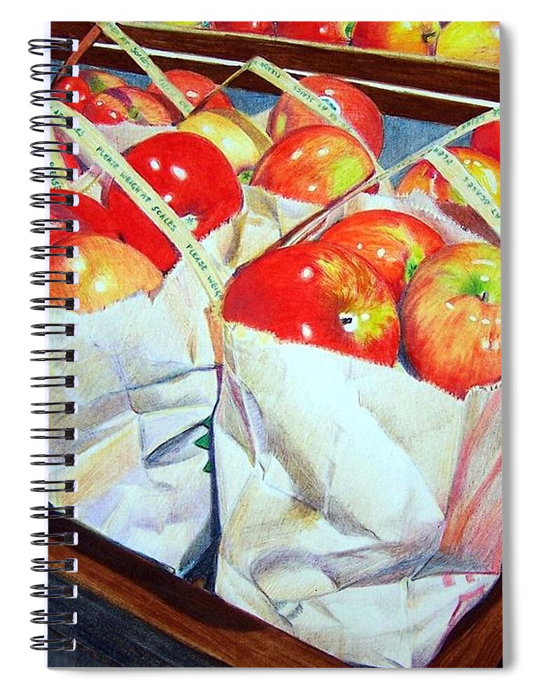 Apples Spiral Notebook featuring the mixed media Bags of Apples by Constance Drescher